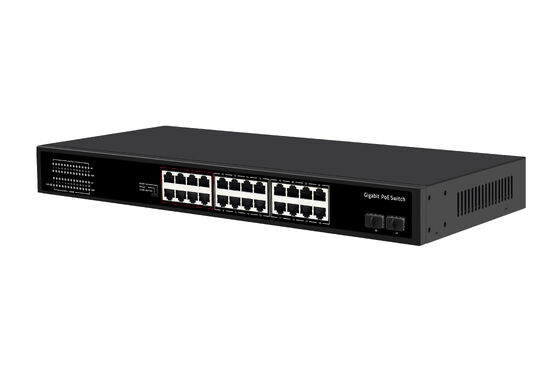 24 Port Gigabit PoE Switch 1U Tipe Unmanaged 1G Ethernet 300W Budget Fanless