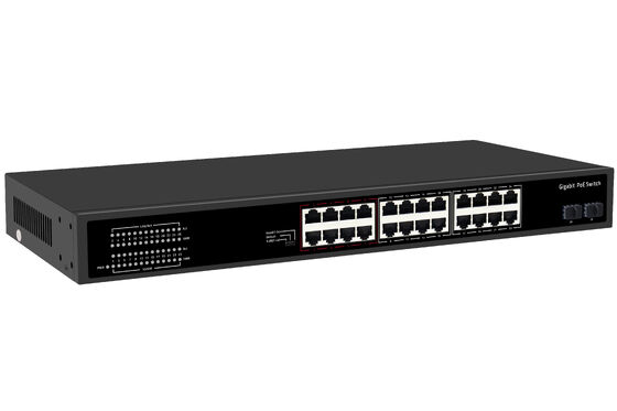 24 Port Gigabit PoE Switch 1U Tipe Unmanaged 1G Ethernet 300W Budget Fanless