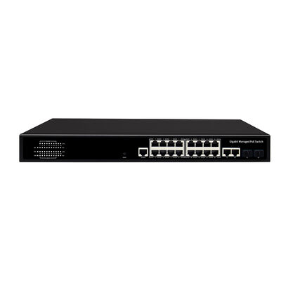Saklar PoE Terkelola 16 Port 1G SFP/RJ45 Uplink Anggaran PoE 200W Input AC Tunggal Rak 1U
