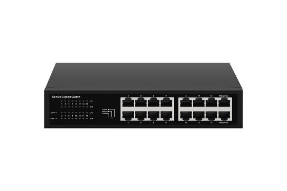 Saklar Ethernet Gigabit Tak Terkelola 16-Port Dengan Desain Tanpa Kipas VLAN Cerdas Terpasang di Rak