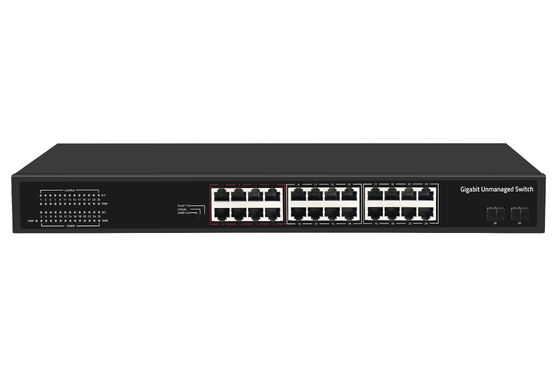 24 Port Gigabit Fiber Network Switch VLAN Cerdas Tidak Terkelola & Mode Perluasan Bertenaga AC