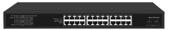 24 Port PoE Switch 2.5G Fiber Gigabit Ethernet 300W Anggaran 15.4W/30W CE Tidak Terkelola