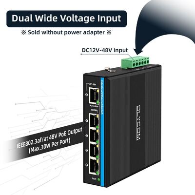 4 Port Voltage Booster PoE Switch DC12-48V Input Untuk Sistem Tenaga Surya