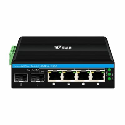 Industrial 2.5G PoE Fiber Switch 4 Port PoE+ dengan 2 SFP 10G Uplink DIN Rail