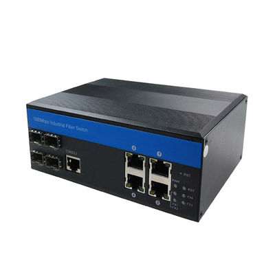 4RJ45 Port Industrial Managed Ethernet Switch Hub Tegangan Lebar Serat Optik