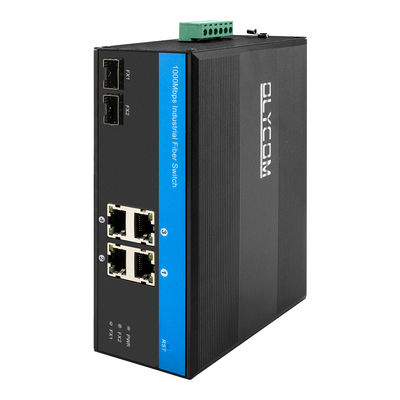 OEM Din Mount Ethernet Industrial Network Switch Two 1000M Fiber Port