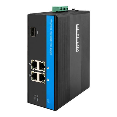 4 Port Industrial Fiber Switch Gigabit Ethernet Tidak dikelola IP40 Penggunaan luar ruangan CE