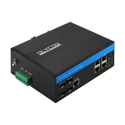 4RJ45 Port Industrial Managed Ethernet Switch Hub Tegangan Lebar Serat Optik