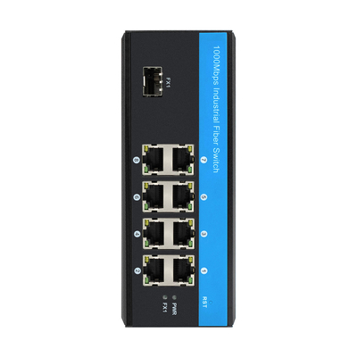 Pemasangan Din Rail IP40 48v Fiber POE Switch Industrial 8 Port Gigabit