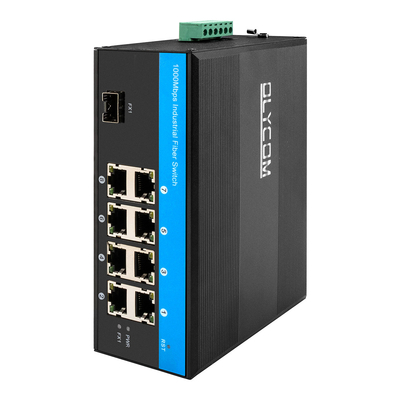 Pemasangan Din Rail IP40 48v Fiber POE Switch Industrial 8 Port Gigabit