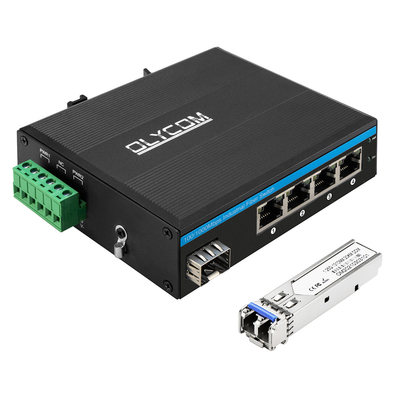 Sakelar SFP Serat Industri Gigabit 5-Port Mini Rel DIN Tidak Terkelola DC12V